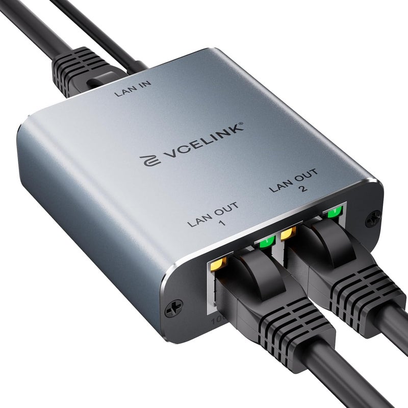 VCELINK Ethernet Splitter 1 to 2, 1000Mbps Ethernet Switch with USB Power Cable, Supports 2 Devices Simultaneously Networking, Compatible with Cat7/Cat6/Cat5, Ideal for PS5, Xbox, Smart TVs, Laptops - Image 1